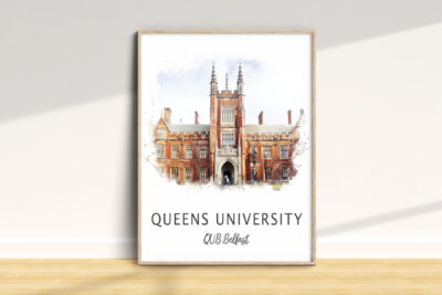Illustration of Queen's University Belfast building.