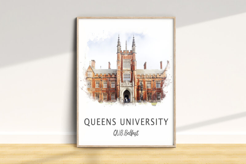 Illustration of Queen's University Belfast building.