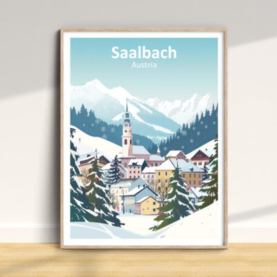 Poster of Saalbach Austria in winter.