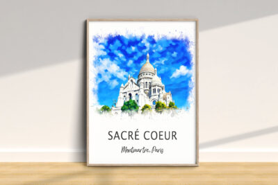 Sacré Coeur watercolor painting, Montmartre Paris