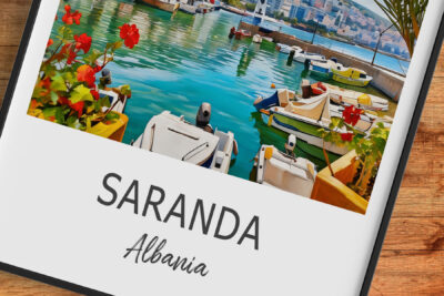 Colorful boats in Saranda, Albania harbor