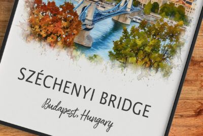 Széchenyi Bridge in Budapest with autumn trees