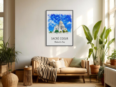 Cozy living room with Sacré Coeur artwork.