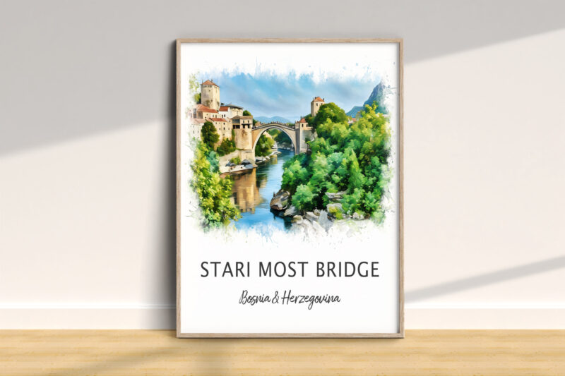 Artwork of Stari Most Bridge, Bosnia and Herzegovina.