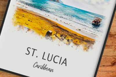 St. Lucia Caribbean beach artwork with boat
