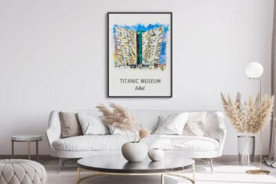 Titanic Museum Belfast poster in modern living room