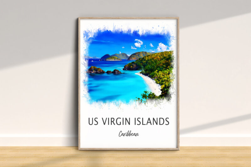 Artwork of US Virgin Islands beach scene.