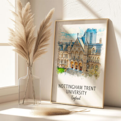Nottingham Trent University framed artwork beside pampas grass.