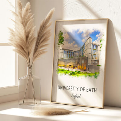 University of Bath framed artwork near window.