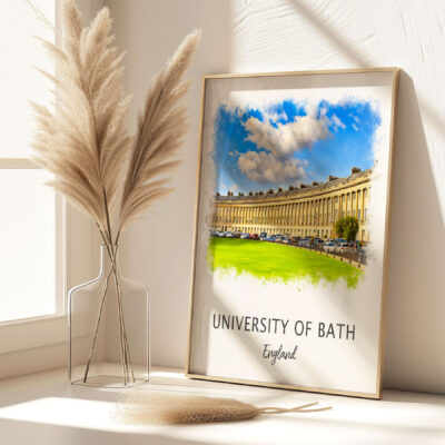 University of Bath framed artwork beside pampas grass.