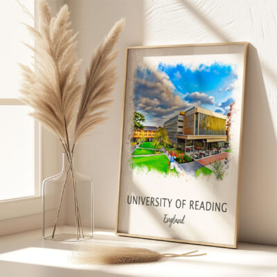 University of Reading art print on shelf.