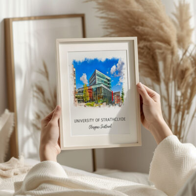 Person holding University of Strathclyde framed photo.