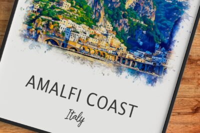 Colorful Amalfi Coast painting, Italy