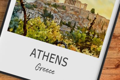 Framed photo of Athens, Greece with Parthenon.