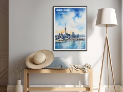 Auckland poster in stylish room setting with decor.