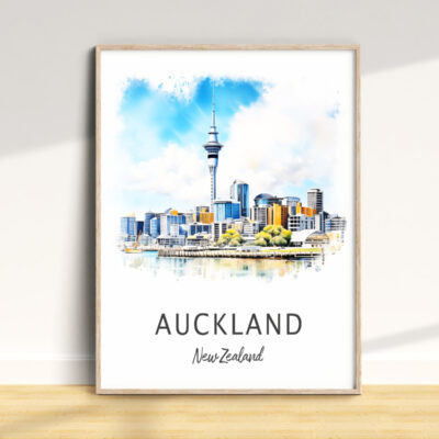 Art print of Auckland skyline, New Zealand.