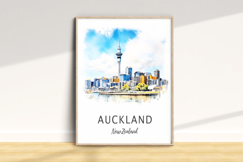 Art print of Auckland skyline, New Zealand.