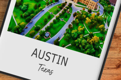 Austin, Texas aerial view with green spaces