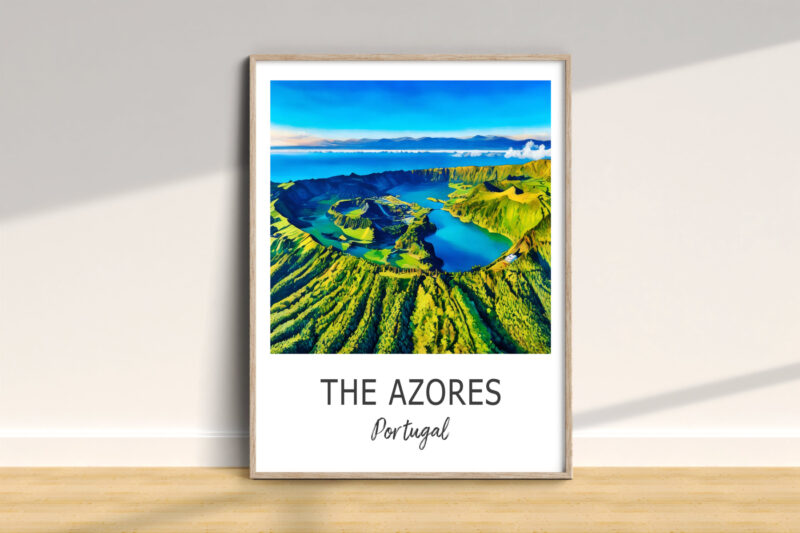 Azores scenic landscape artwork in a frame.