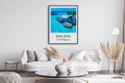 Bora Bora poster in modern living room decor.