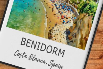 Aerial view of Benidorm beach, Costa Blanca, Spain.