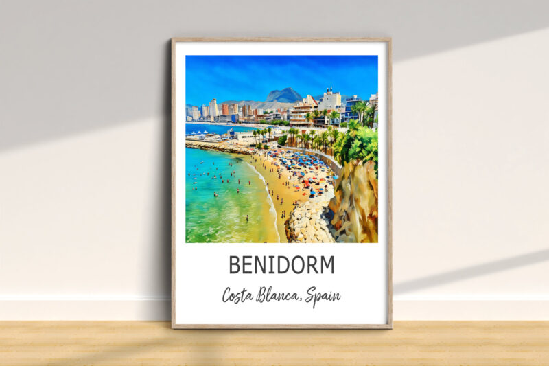 Benidorm beach poster, Costa Blanca, Spain