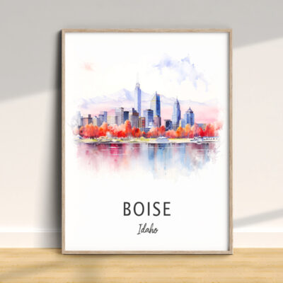 Boise city skyline artwork with autumn colors.