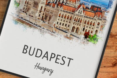 Watercolor Budapest Parliament Building, Hungary poster.
