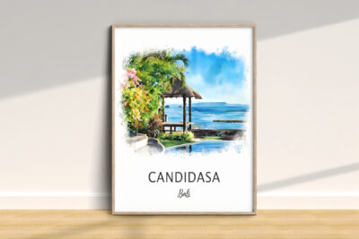 Framed Candidasa Bali artwork with ocean view