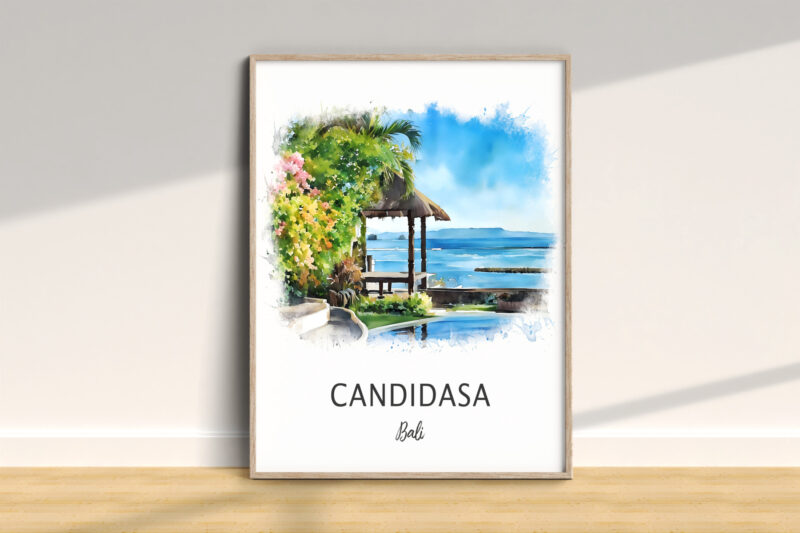 Framed Candidasa Bali artwork with ocean view