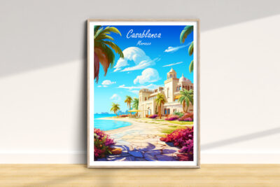 Illustration of Casablanca beach and architecture.