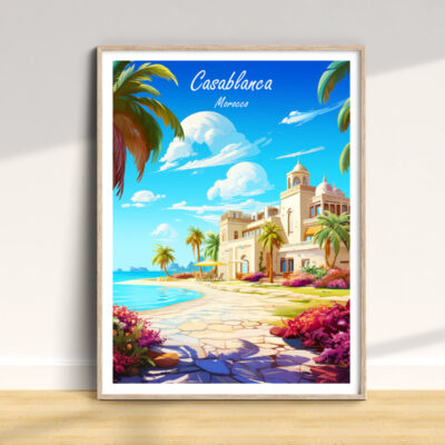 Illustration of Casablanca beach and architecture.