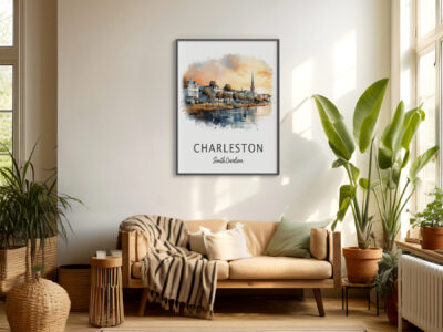 Cozy living room with Charleston wall art.