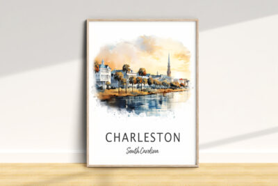 Charleston watercolor skyline art print, South Carolina