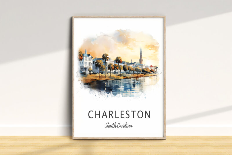 Charleston watercolor skyline art print, South Carolina
