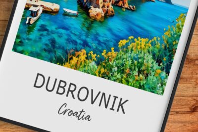 Dubrovnik Croatia scenic coastline with boats and flowers
