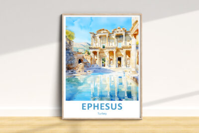 Ephesus ruins illustration poster, Turkey