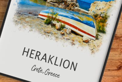 Illustration of overturned boat in Heraklion, Crete.
