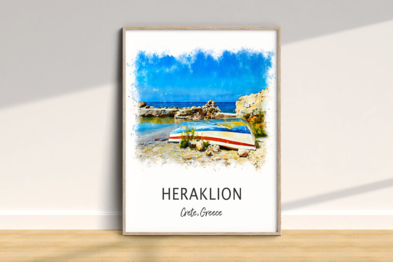 Heraklion beach scene, Crete, Greece artwork.
