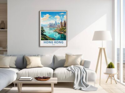 Modern living room with Hong Kong poster