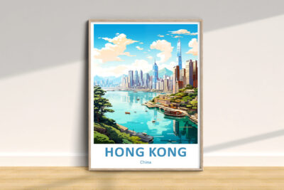 Illustration of Hong Kong skyline in a poster