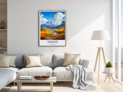 Living room with Idaho landscape poster