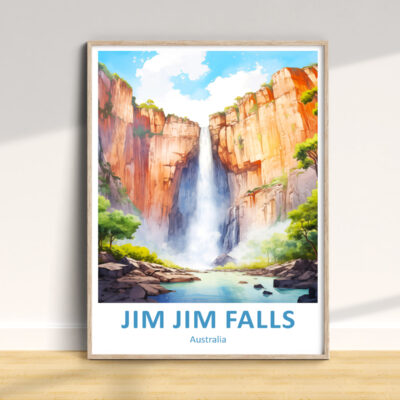 Vibrant Jim Jim Falls poster, Australia landscape art.