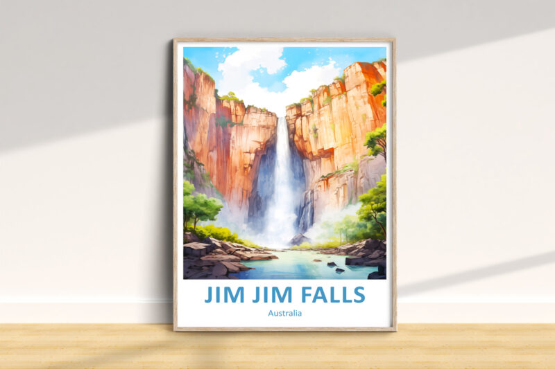 Vibrant Jim Jim Falls poster, Australia landscape art.