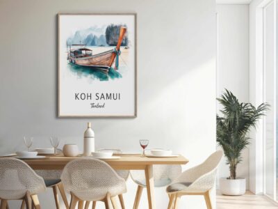 Dining room with Koh Samui boat wall art.