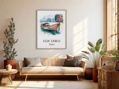 Cozy living room with Koh Samui artwork.