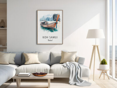 Modern living room with Koh Samui artwork.