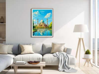 Elegant living room with Lahore artwork on wall