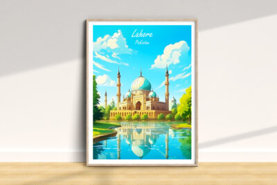 Artistic mosque illustration in Lahore, Pakistan.