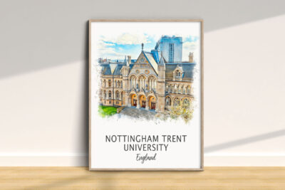 Nottingham Trent University illustrated poster on wall.